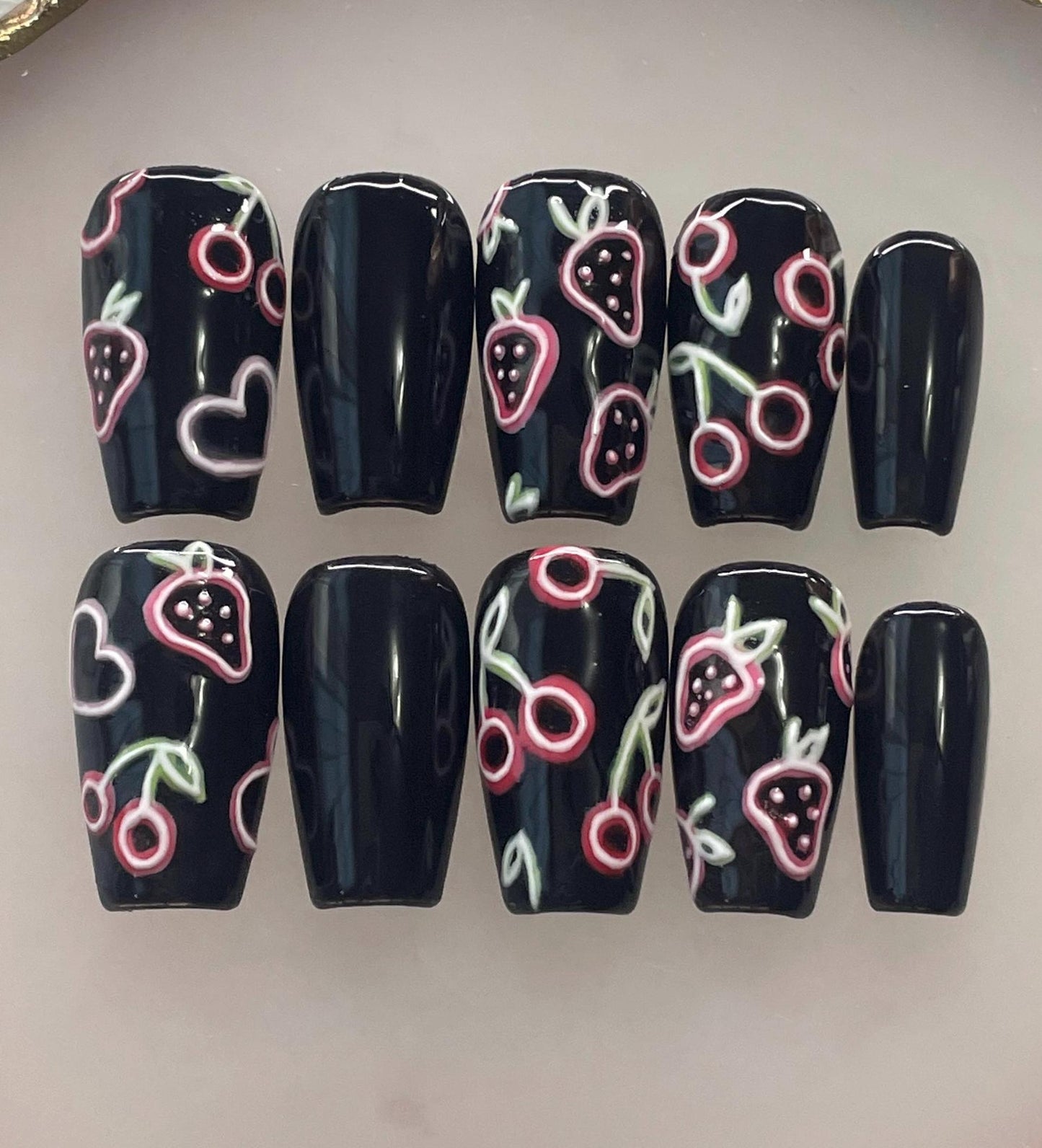 Sweet Neon || Valentine’s Day Nails || Glow in the Dark || Luxury Press On Nails | Reusable | Hand Painted | Made by WitchyWonders&Wares