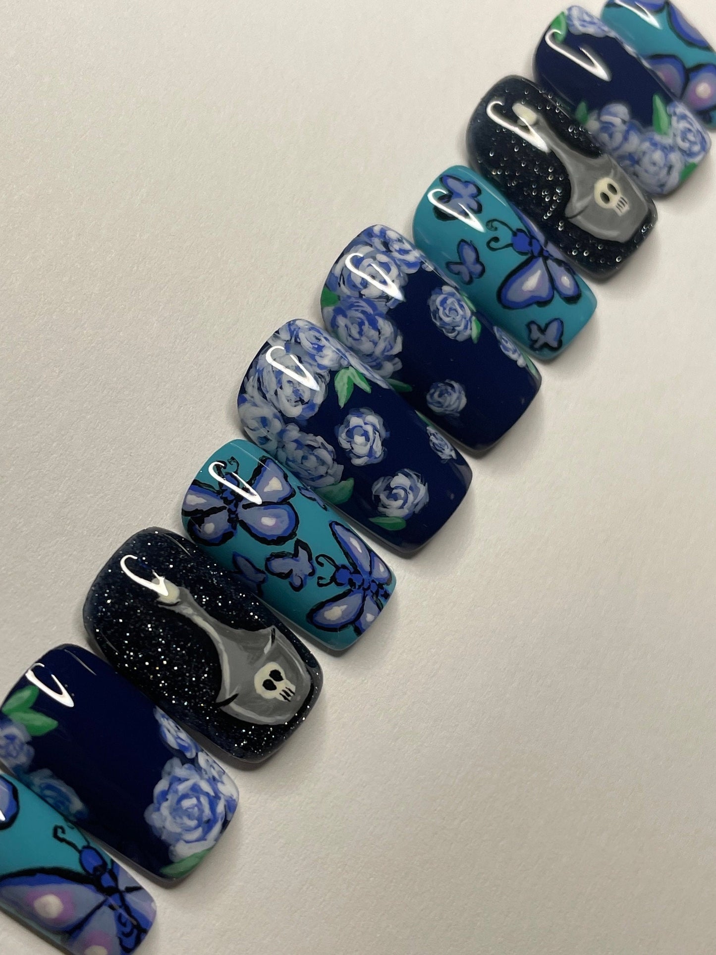 Corpse Bride || Fandom Nails || Luxury Press On Nails | Reusable | Hand Painted | Made by WitchyWonders&Wares
