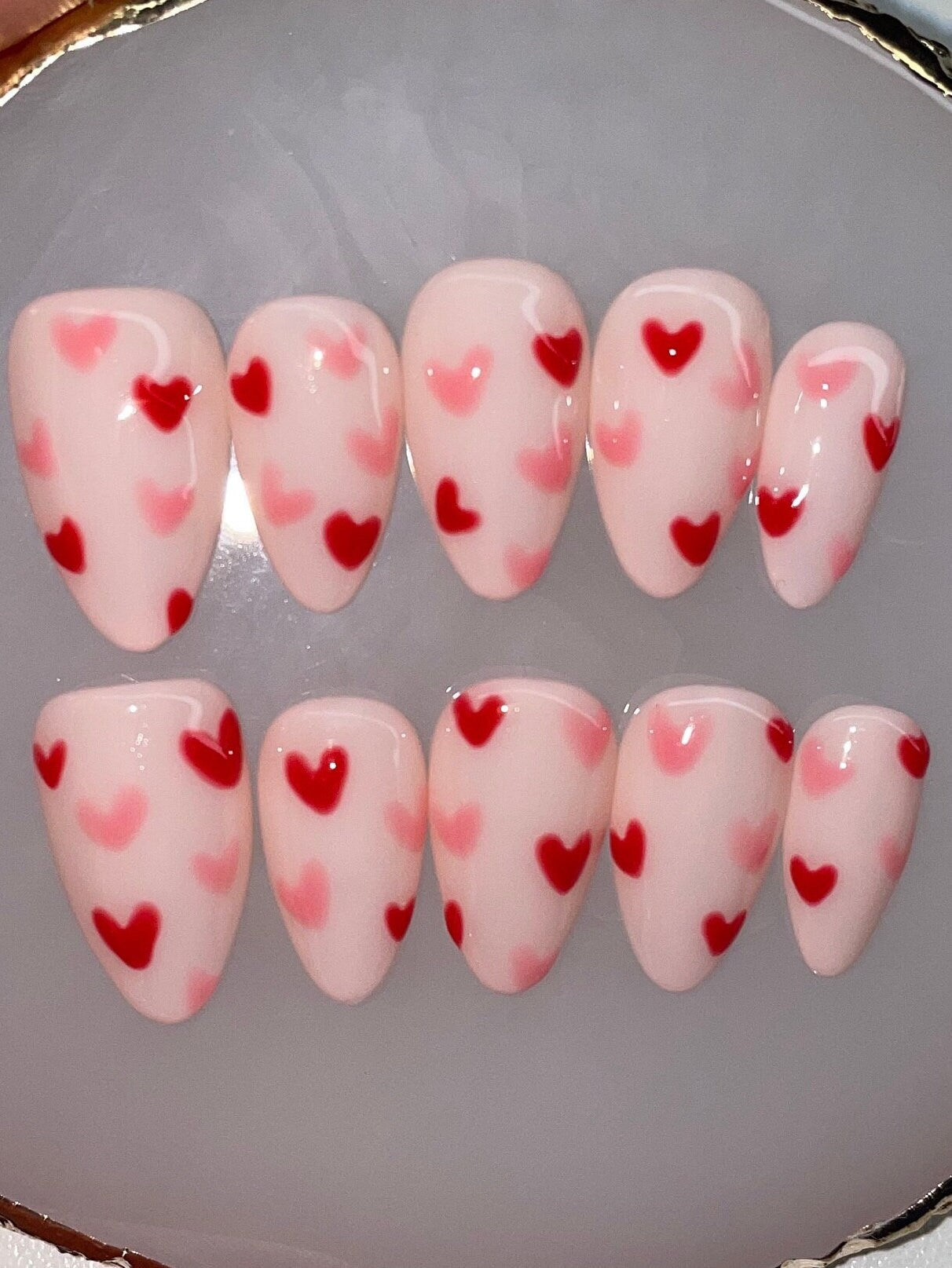 Glow Hearts || Valentine’s Day Nails || Glow in the Dark || Luxury Press On Nails | Reusable | Hand Painted | Made by WitchyWonders&Wares