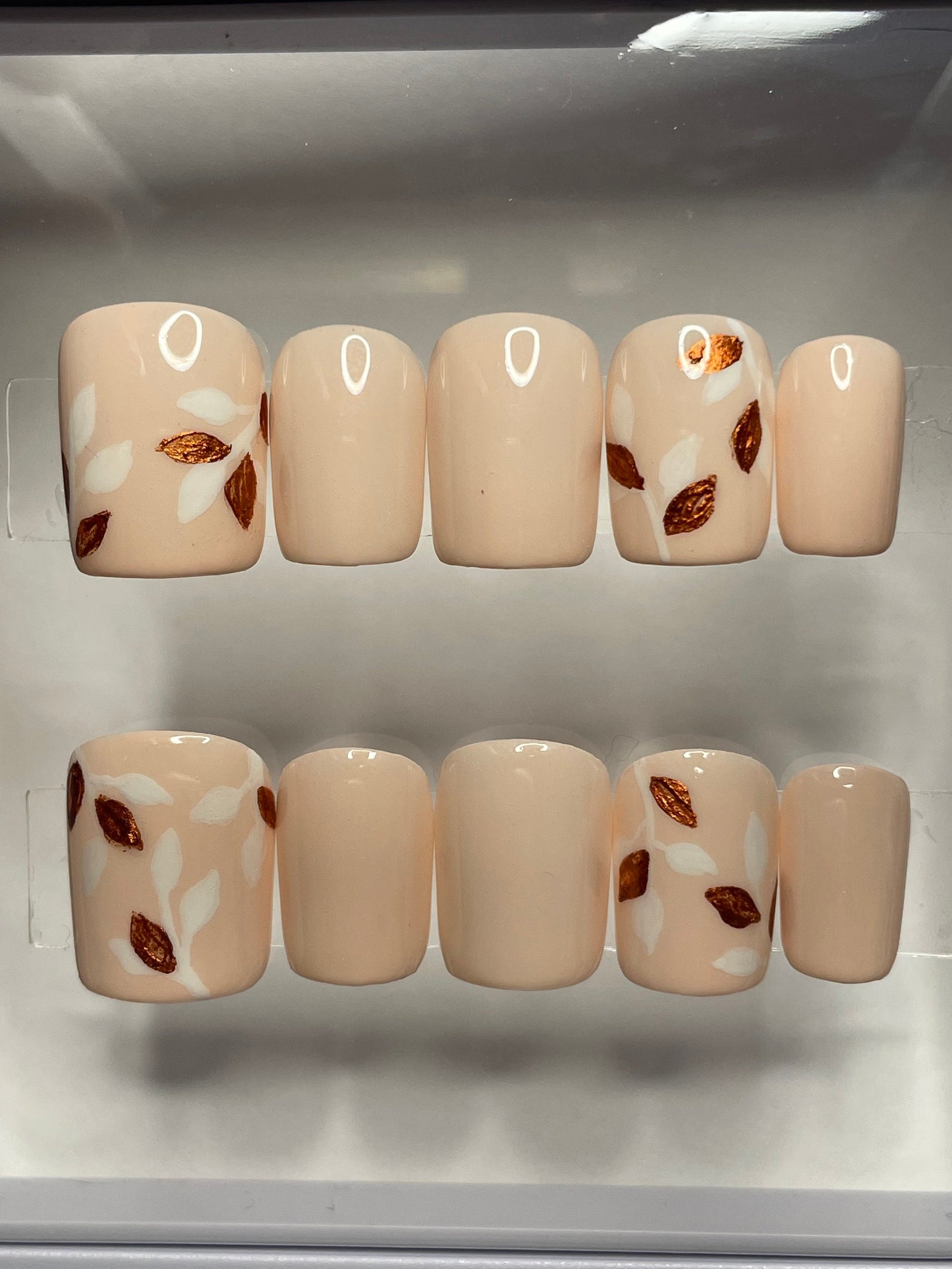 Copper Leaves || Wedding Nails || Luxury Press On Nails | Reusable | Hand Painted | Made by WitchyWonders&Wares