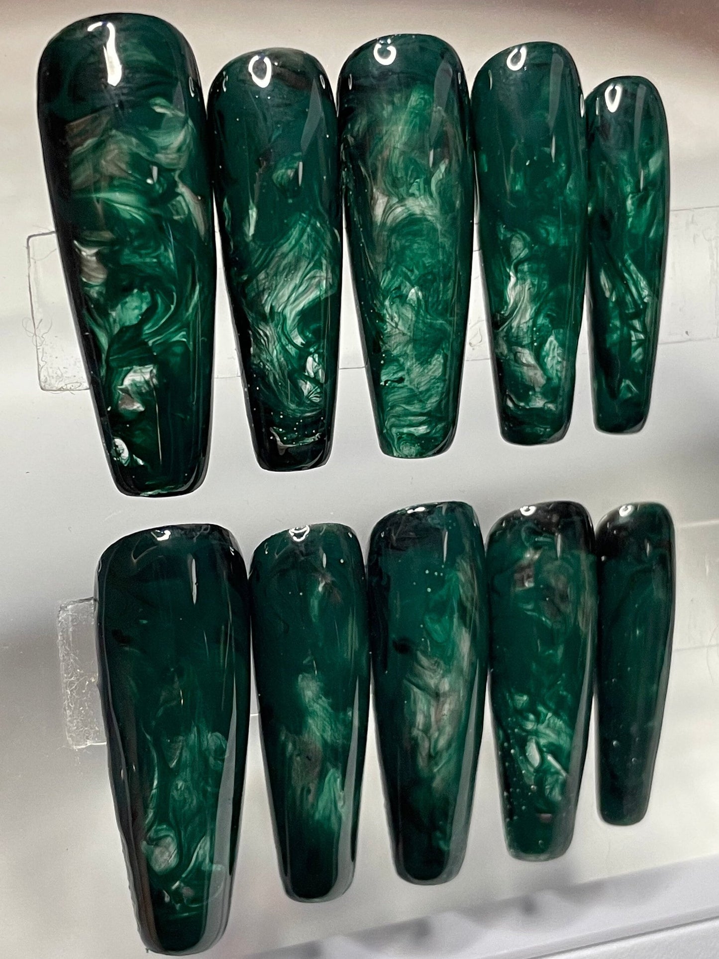 Emerald Haze || Luxury Press On Nails || Hand-Painted|| WitchyWonders&Wares