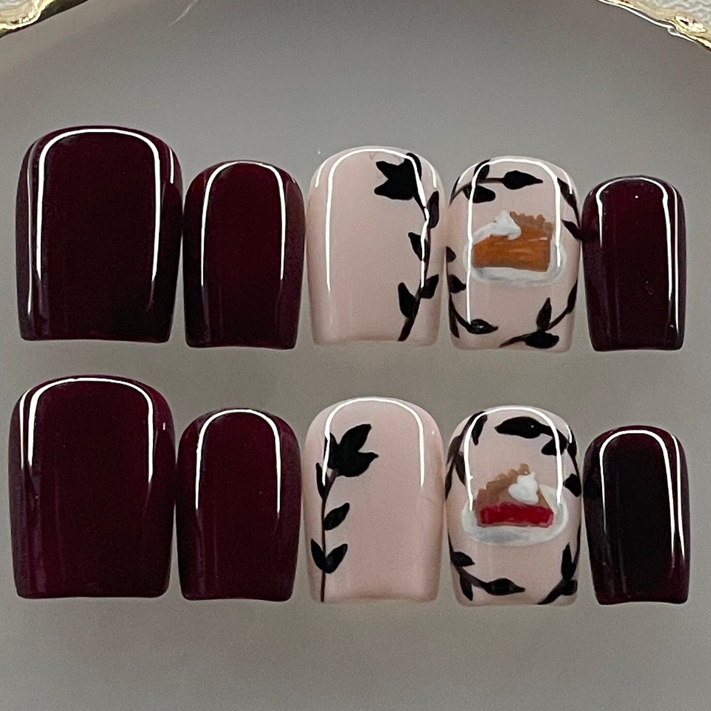 Pie || Holiday Nails || Luxury Press On Nails | Reusable | Hand Painted | Made by WitchyWonders&Wares