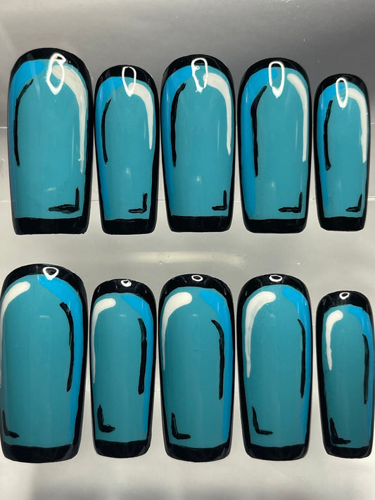 Blue Pop Art Nails || Cartoon Nails || Luxury Press On Nails | Reusable | Hand Painted | Made by WitchyWonders&Wares