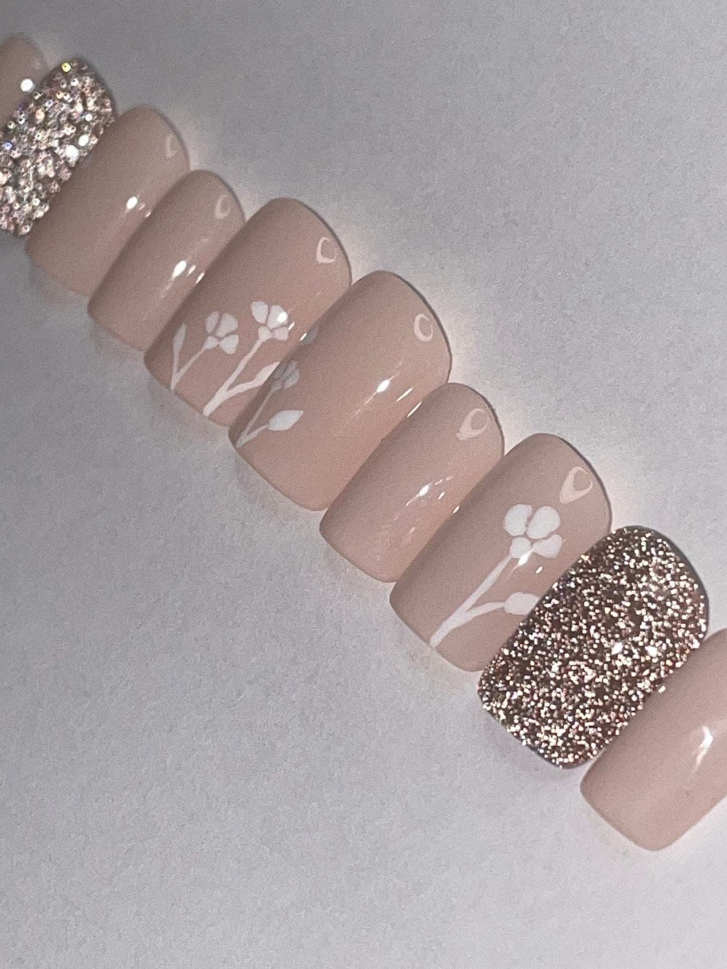 Simple Floral || Wedding Nails || Luxury Press On Nails | Reusable | Hand Painted | Made by WitchyWonders&Wares