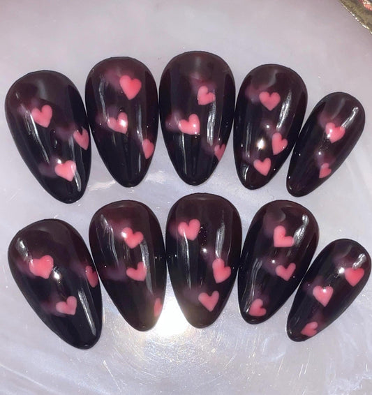 Jelly Shadow Hearts || Valentine’s Day Nails || Luxury Press On Nails | Reusable | Hand Painted | Made by WitchyWonders&Wares