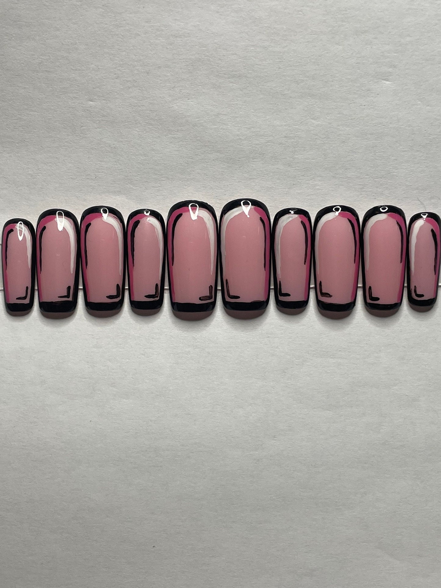Pink Pop Art Nails || Cartoon Nails || Luxury Press On Nails | Reusable | Hand Painted | Made by WitchyWonders&Wares