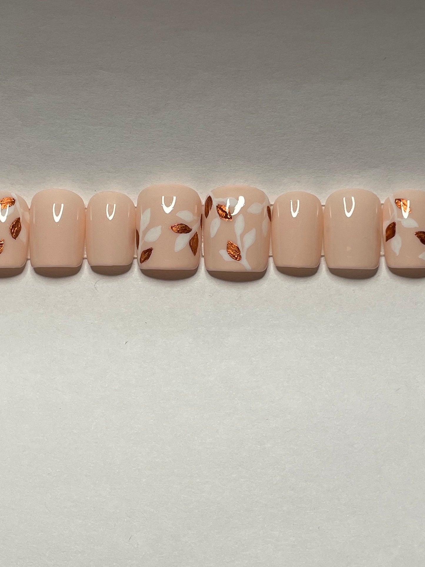 Copper Leaves || Wedding Nails || Luxury Press On Nails | Reusable | Hand Painted | Made by WitchyWonders&Wares