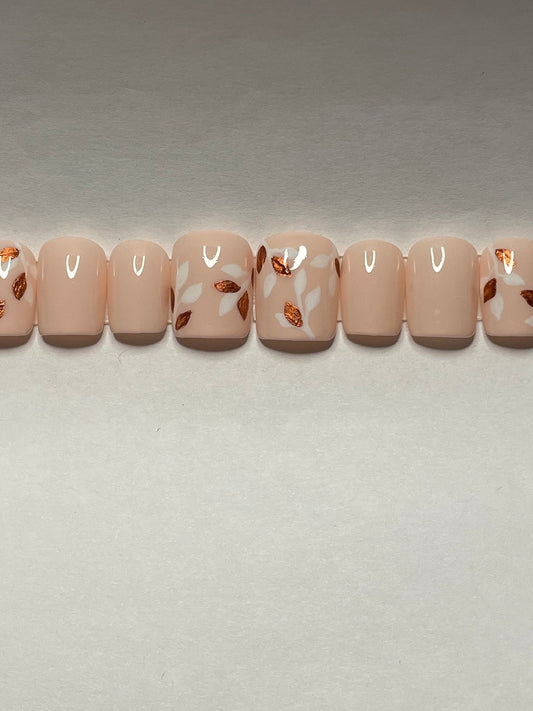 Copper Leaves || Wedding Nails || Luxury Press On Nails | Reusable | Hand Painted | Made by WitchyWonders&Wares
