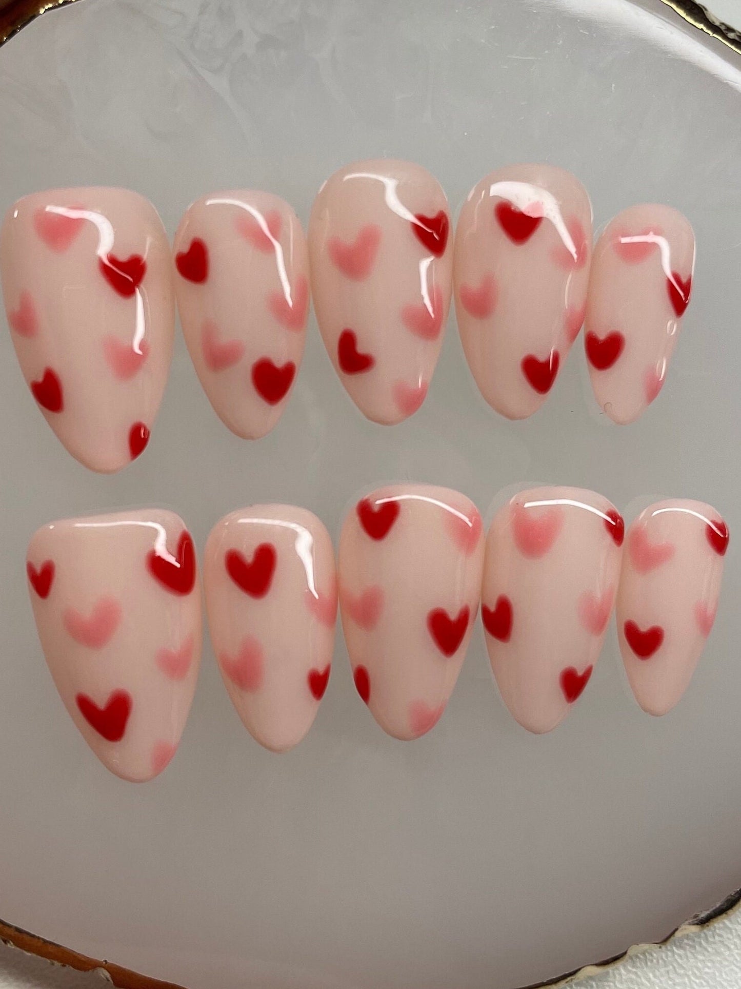 Glow Hearts || Valentine’s Day Nails || Glow in the Dark || Luxury Press On Nails | Reusable | Hand Painted | Made by WitchyWonders&Wares