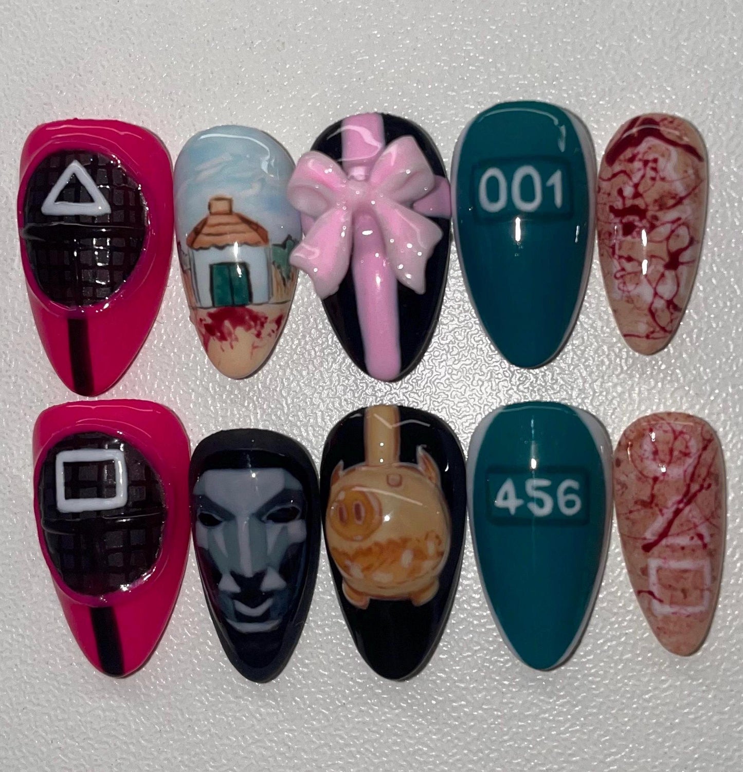 Squid Game 2.0 || Fandom Nails || Luxury Press On Nails | Reusable | Hand Painted | Made by WitchyWonders&Wares
