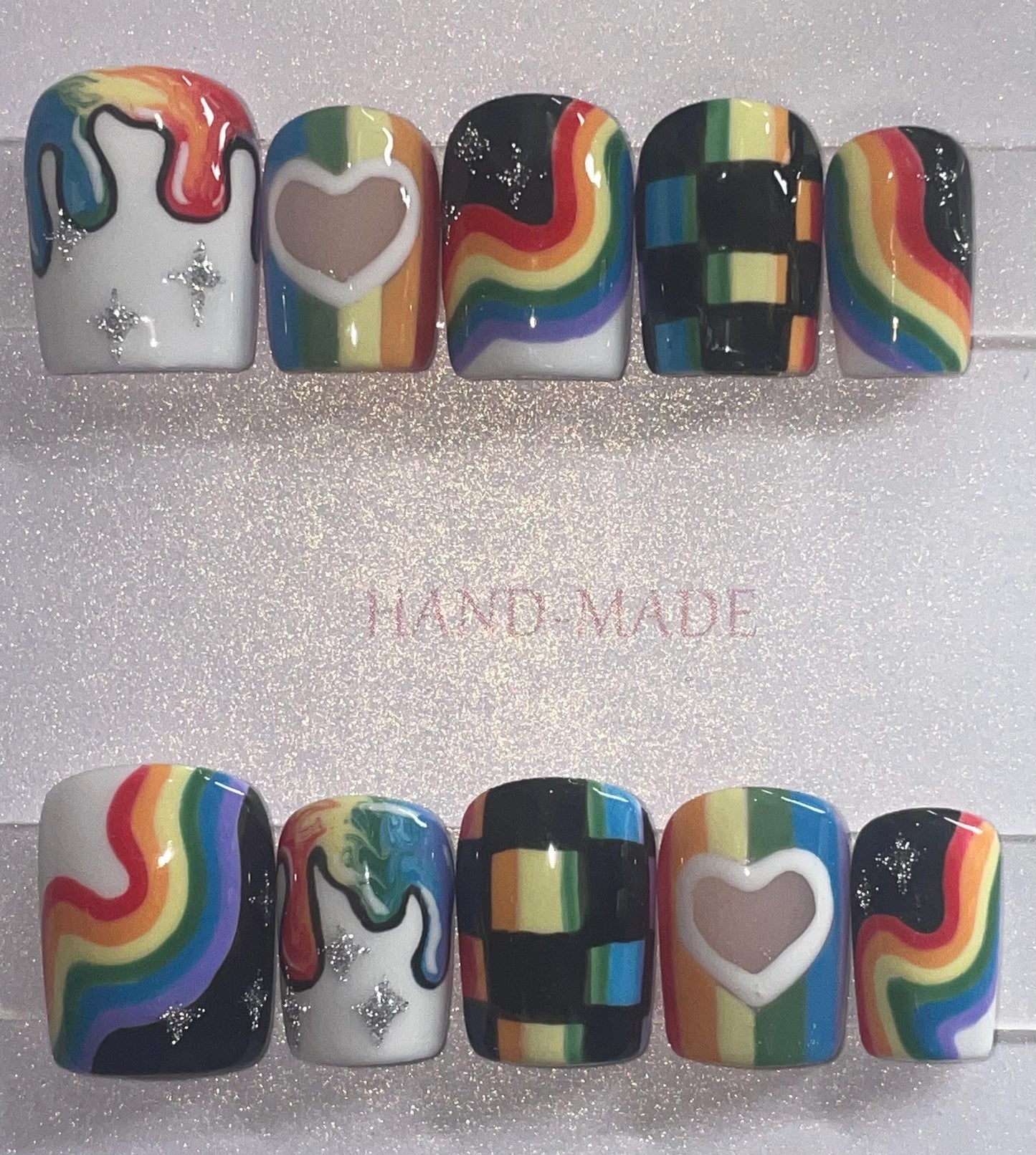 Pride || Luxury Press On Nails | Reusable | Hand Painted | Made by WitchyWonders&Wares