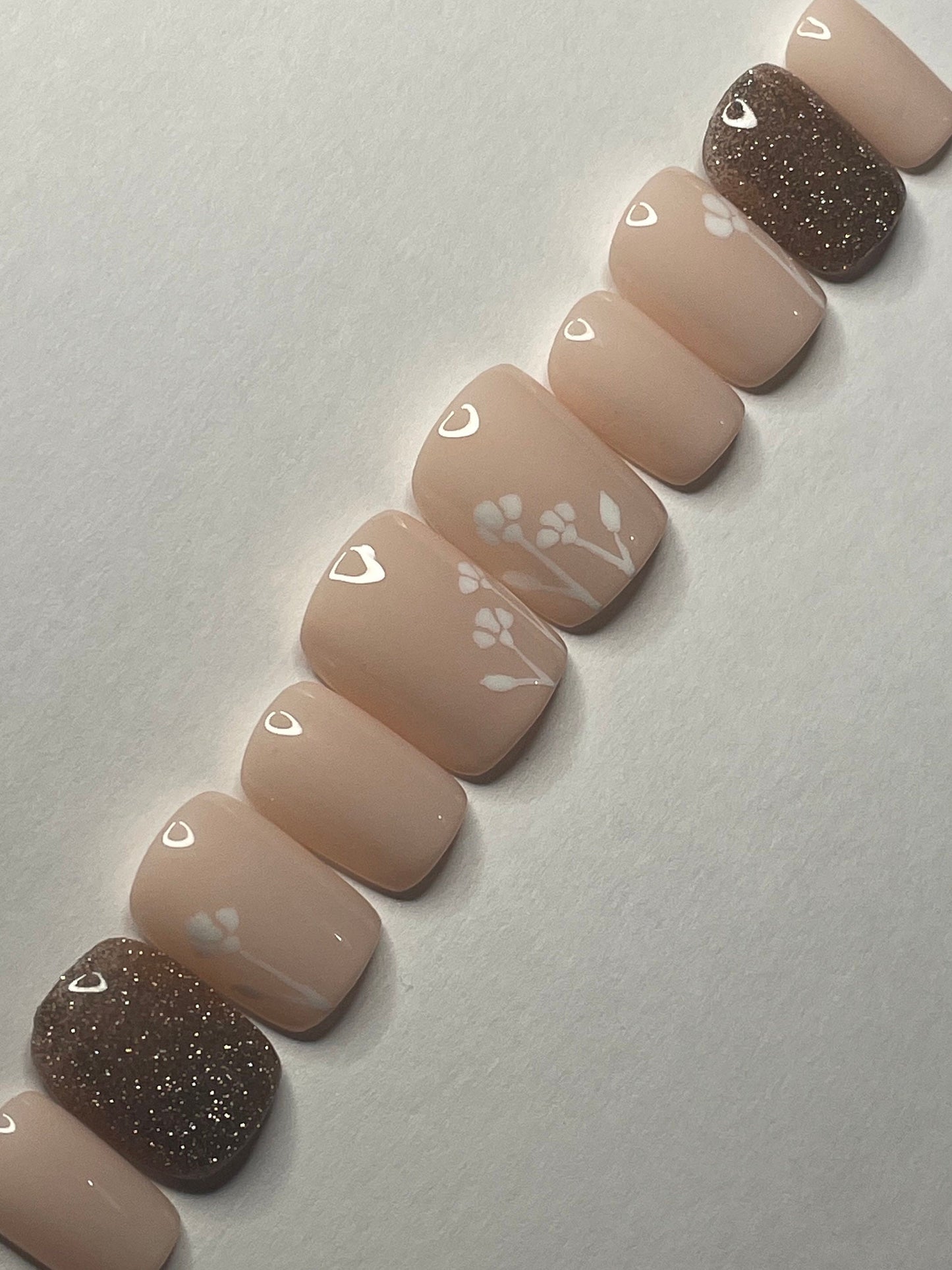 Simple Floral || Wedding Nails || Luxury Press On Nails | Reusable | Hand Painted | Made by WitchyWonders&Wares