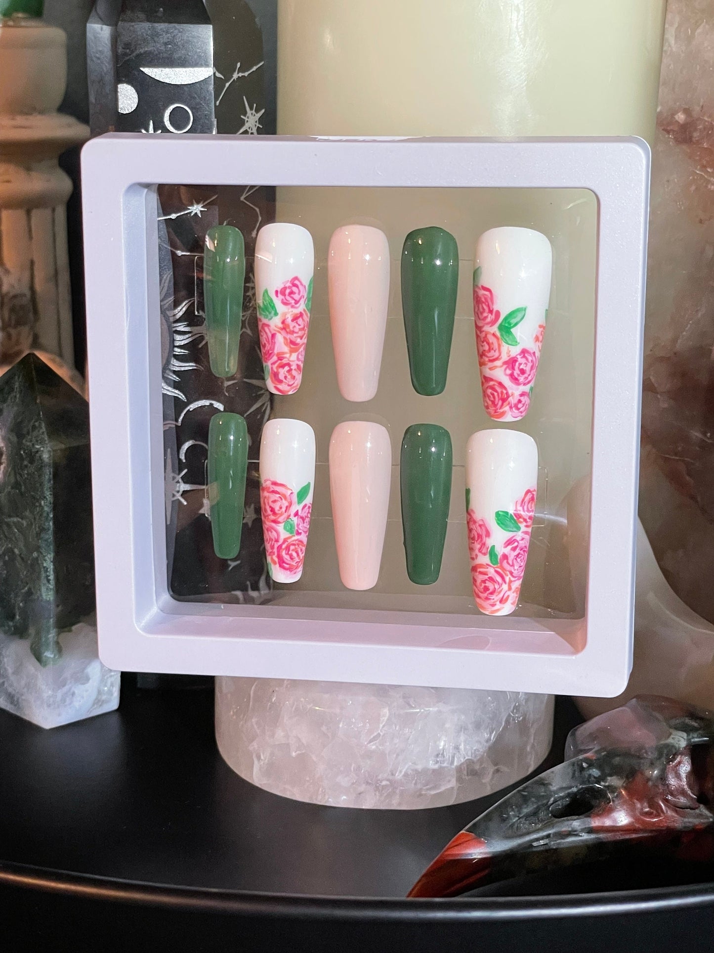 Roses || Luxury Press On Nails | Reusable | Hand Painted | Made by WitchyWonders&Wares