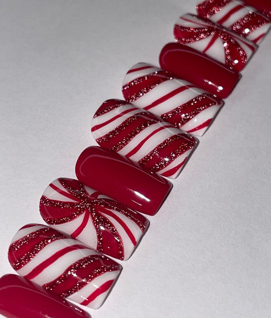 Peppermint || Christmas Nails || Luxury Press On Nails | Reusable | Hand Painted | Made by WitchyWonders&Wares