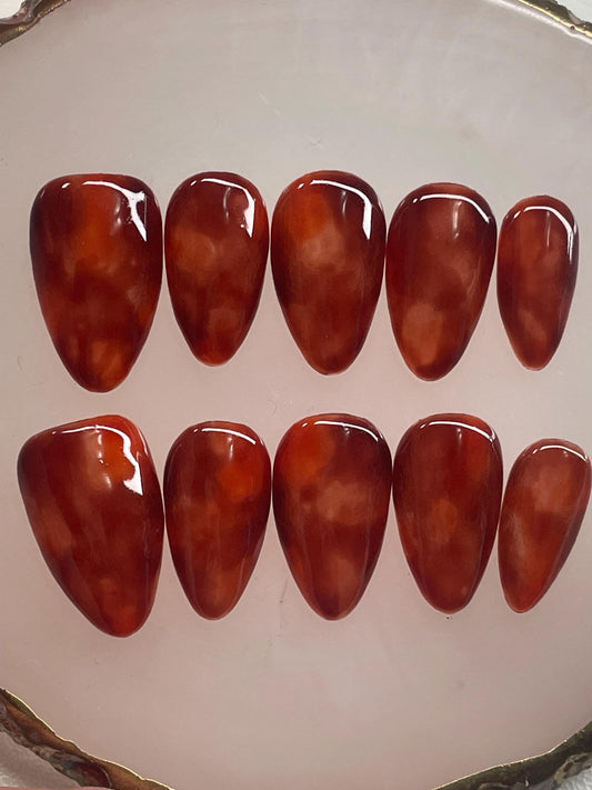 Tortoise Shell || Fall Nails || Luxury Press On Nails | Reusable | Hand Painted | Made by WitchyWonders&Wares