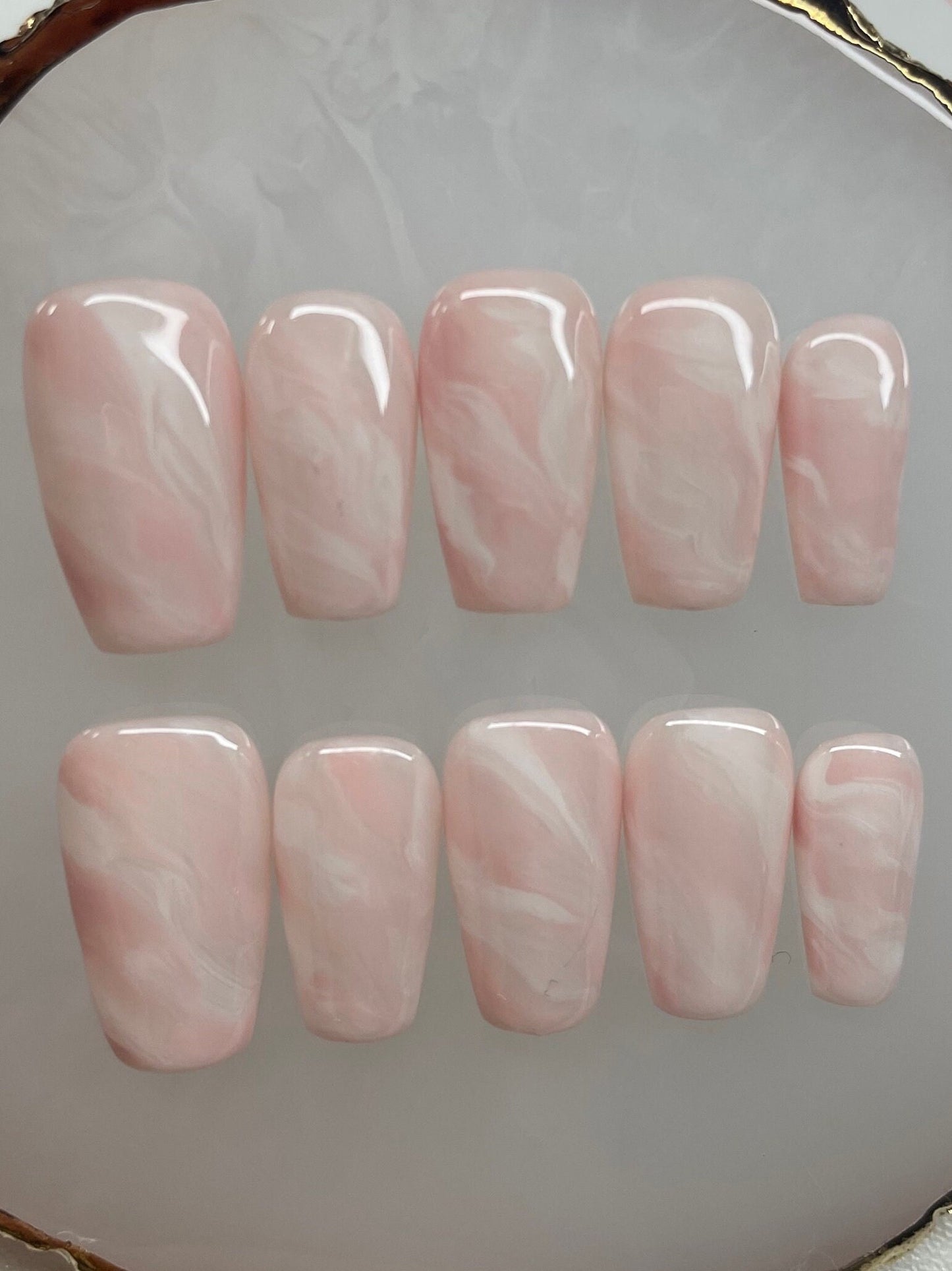 Pink Marble || Crystal Inspired Nails || Luxury Press On Nails | Reusable | Hand Painted | Made by WitchyWonders&Wares