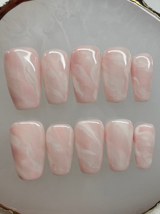 Pink Marble || Crystal Inspired Nails || Luxury Press On Nails | Reusable | Hand Painted | Made by WitchyWonders&Wares