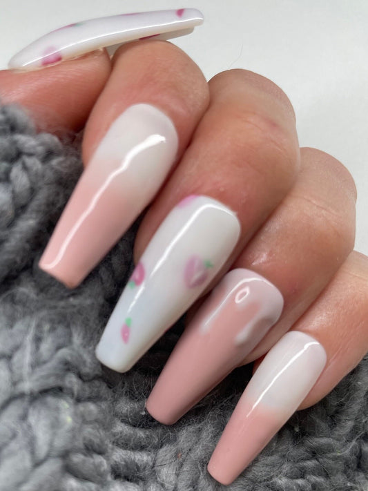 Strawberry Milk || Luxury Press On Nails | Reusable | Hand Painted | Made by WitchyWonders&Wares