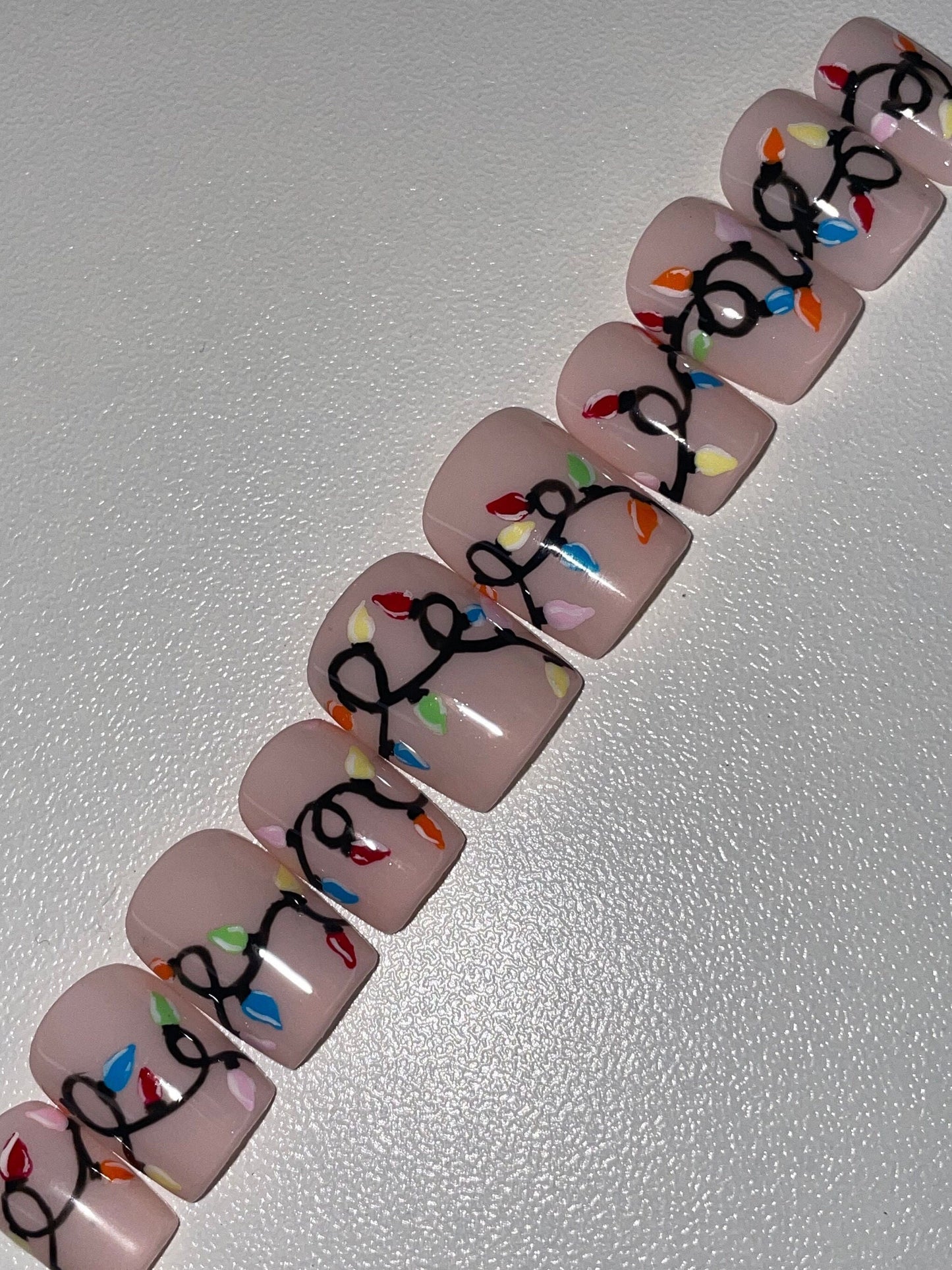 Christmas Lights || Christmas Nails || Luxury Press On Nails | Reusable | Hand Painted | Made by WitchyWonders&Wares