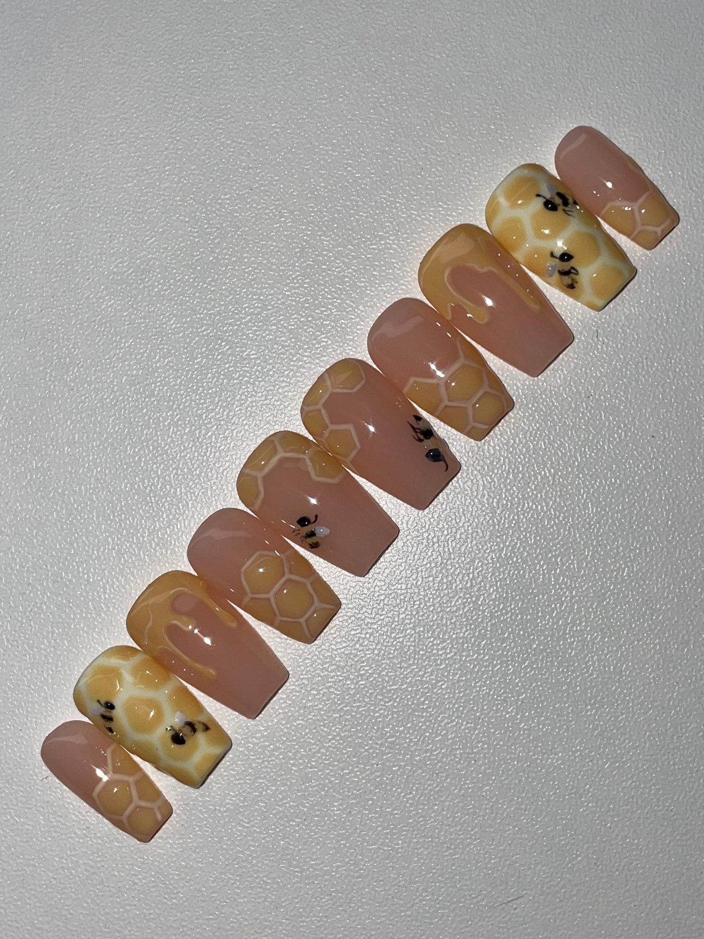 HoneyBee || Spring Nails || Luxury Press On Nails | Reusable | Hand Painted | Made by WitchyWonders&Wares